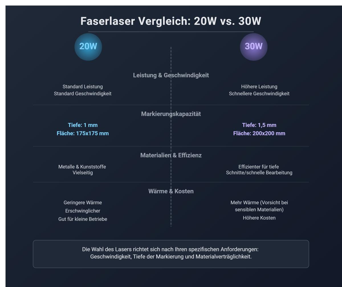 Was ist der Unterschied zwischen 20W und 30W Faserlasern?