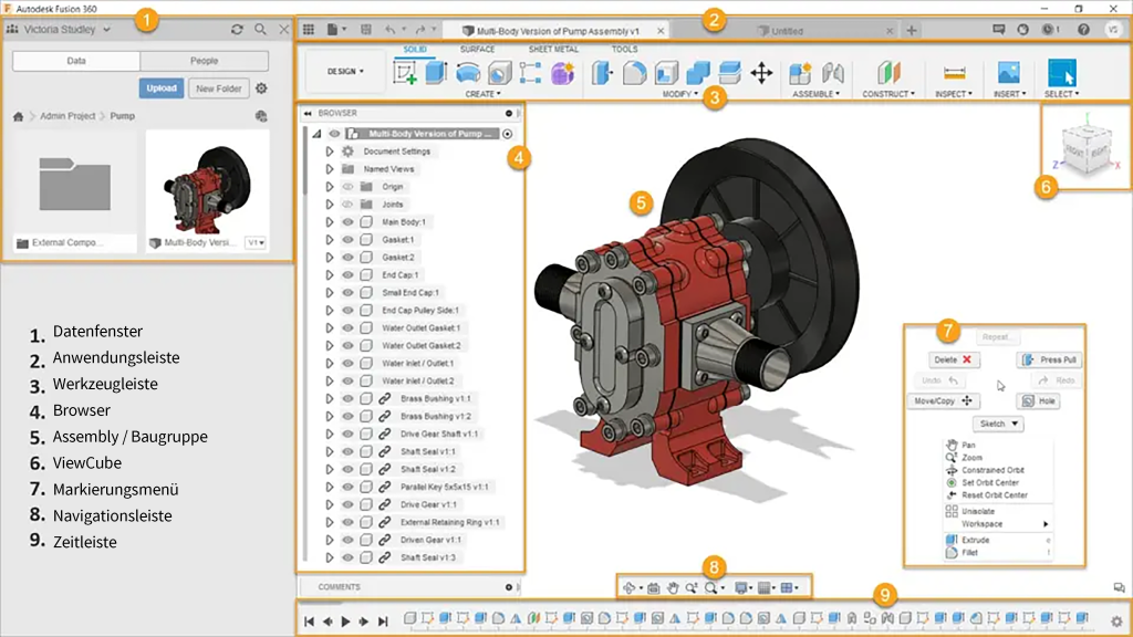 Autodesk Fusion vs. SolidWorks: Benutzeroberfläche